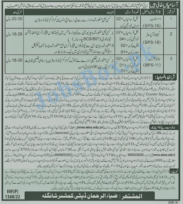 Multiple New Jobs Alerts For Patwari  in Assistant Commissioner Office Chaubara And Deputy Commissioner Office Shangla Jobs 2022 Test Pattern