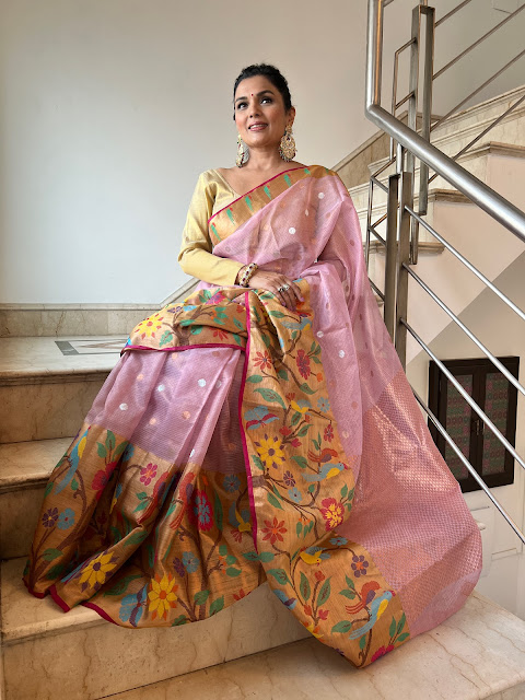 Kota doria saree with real zari onion pink colour