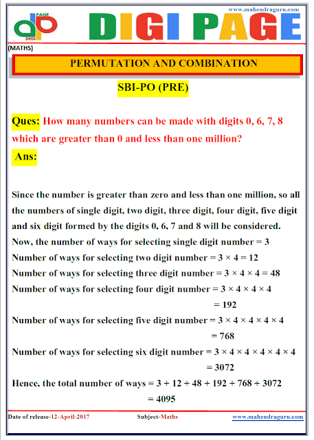   DP | PERMUTATION AND COMBINATION| 11 - APR - 17 | IMPORTANT FOR SBI PO