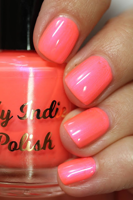hot pink neon coral nail polish with shimmer