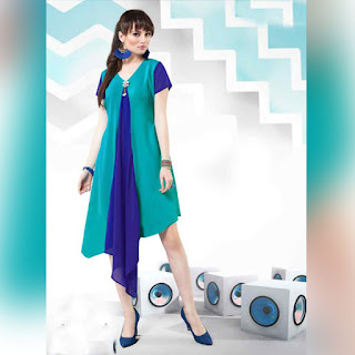  Blue And Green Colour Georgette Stitched Kurti