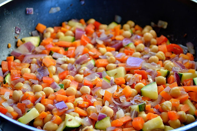 Fry the vegetables in a pan