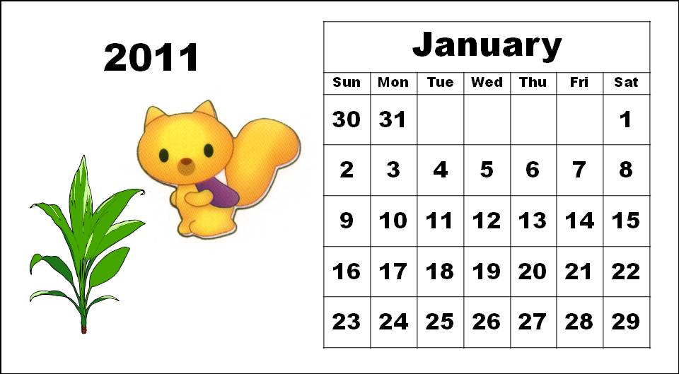 To download and print these Free Cute Calendar 2011 January with big fonts: