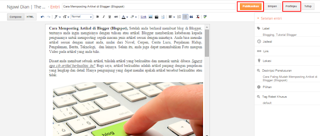 Cara Posting Artikel di Blogger