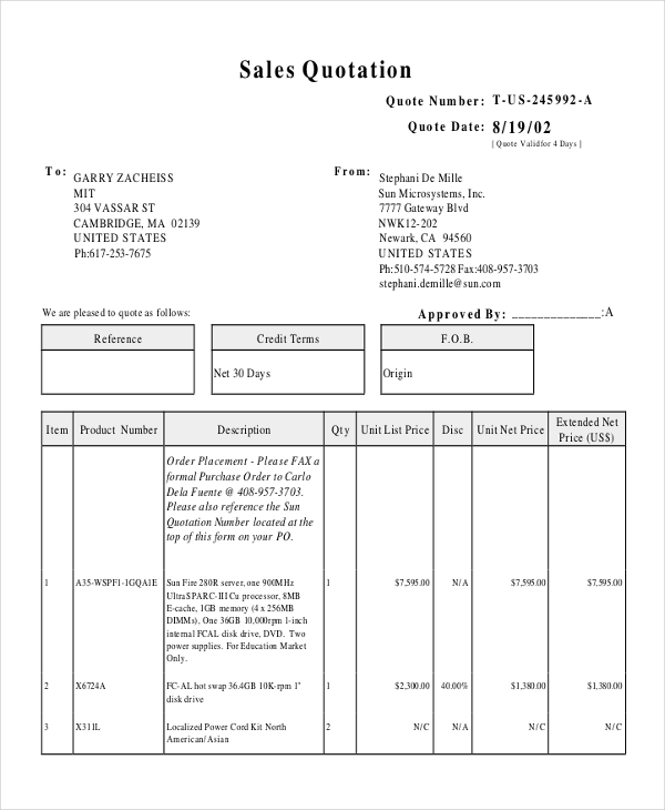 Printable Quotation Template in Excel and Doc