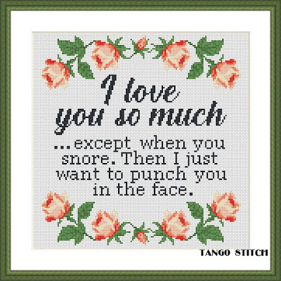 I love you so much funny romantic cross stitch pattern - Tango Stitch