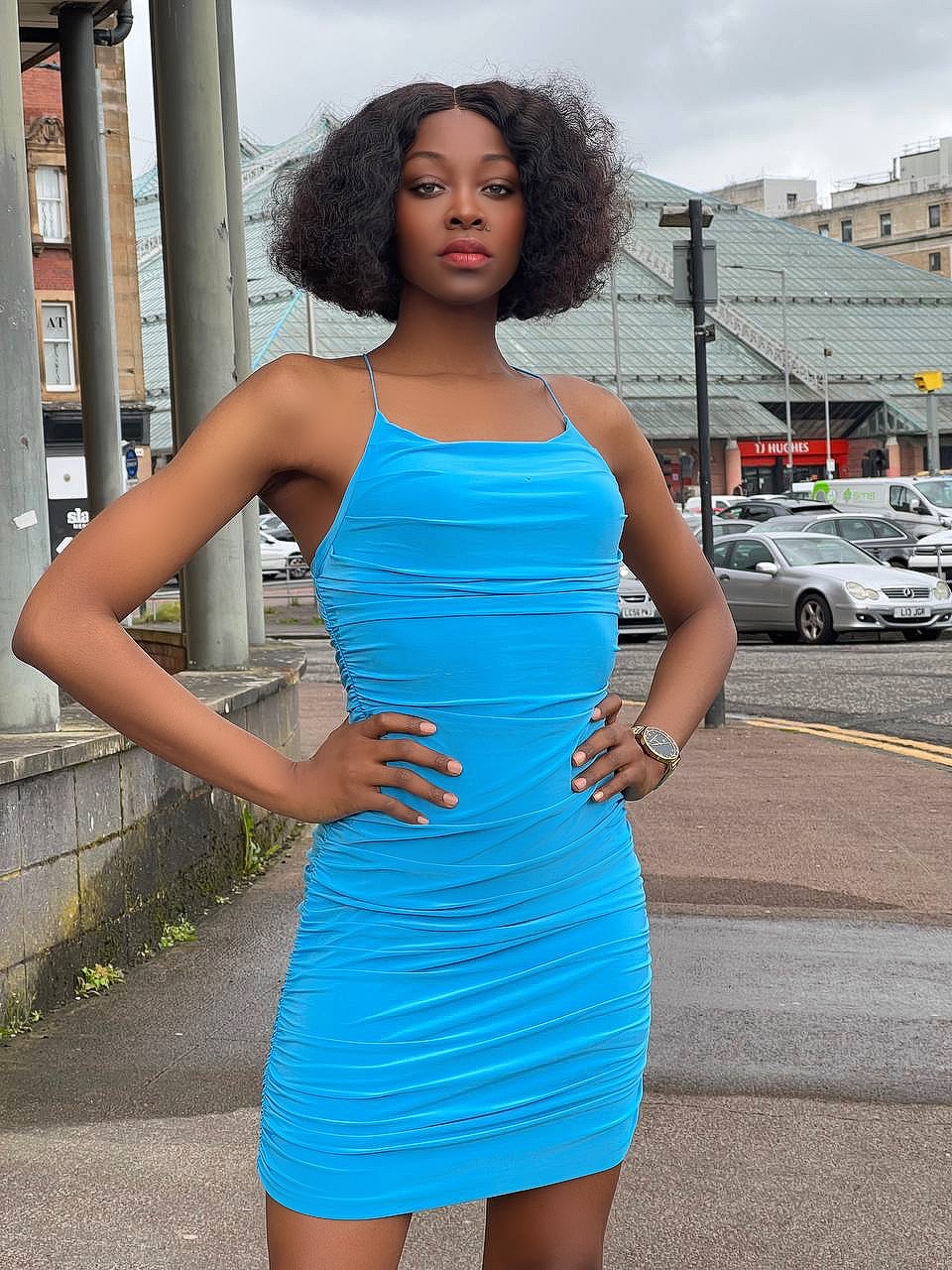 How To Wear Blue Runched Bodycon Dress