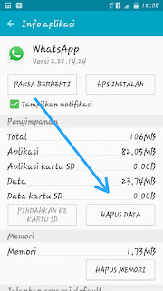 hapus data aplikasi wa