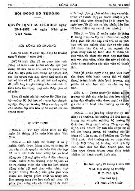 Quyết định của Hội đồng bộ trưởng số 167-HĐBT ngày 28 tháng 9 năm 1982