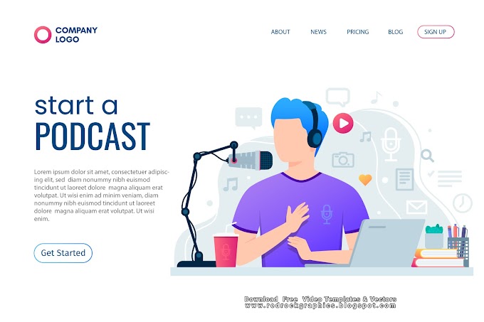 podcast landing page illustration Template free Download by Red Rock Graphics