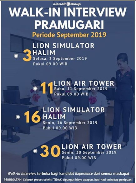 Lowongan Kerja Initial & Experience Lion Air Group Tingkat SMA