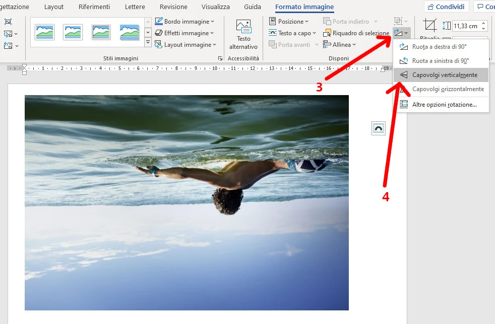 Capovolgimento a specchio immagine in Word