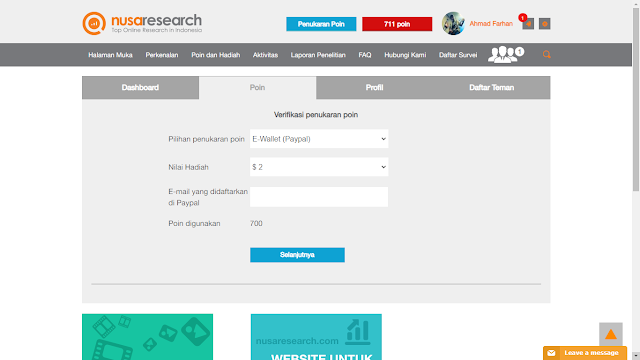 Cara Menukarkan Poin di Nusaresearch