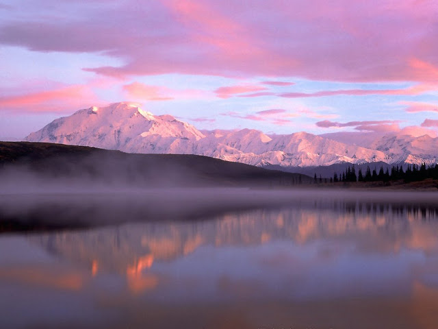 Lake with violet sky