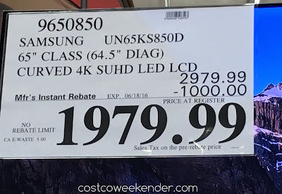 Deal for the Samsung UN65KS850D Curved SUHD TV at Costco