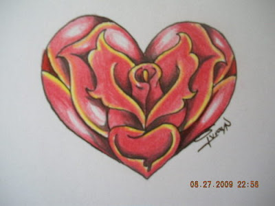 heart and rose tattoos. rose and heart tattoos. rose