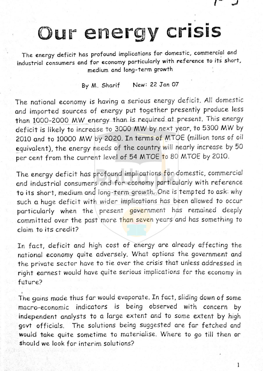 Energy Crisis of Pakistan English Essay