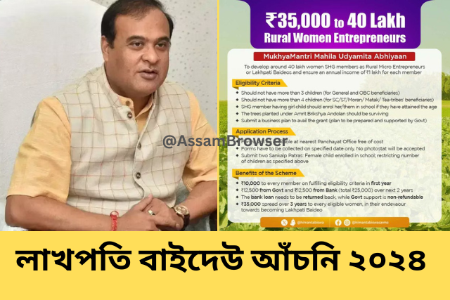 লাখপতি বাইদেউ আঁচনি ২০২৪, Lakhpati Baideo Scheme Assam 2024,