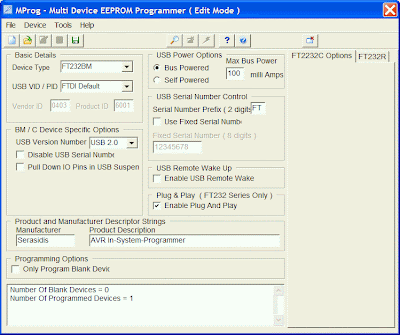 Configuration tool for the EEPROM of FT232BM chip