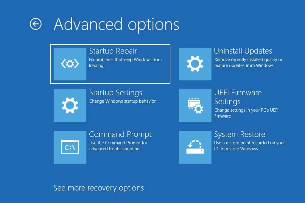 advanced options windows 10