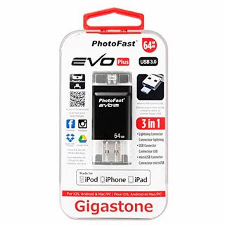 iPhone 64GB I Flash Drive USB 3.0 EVO Plus Lighting Micro USB OTG by Gigastone Photofast [Mobile lightning MFi backup for Apple iOS, iPad, iPod, Android, Samsung Galaxy, iCloud, Mac, PC]
