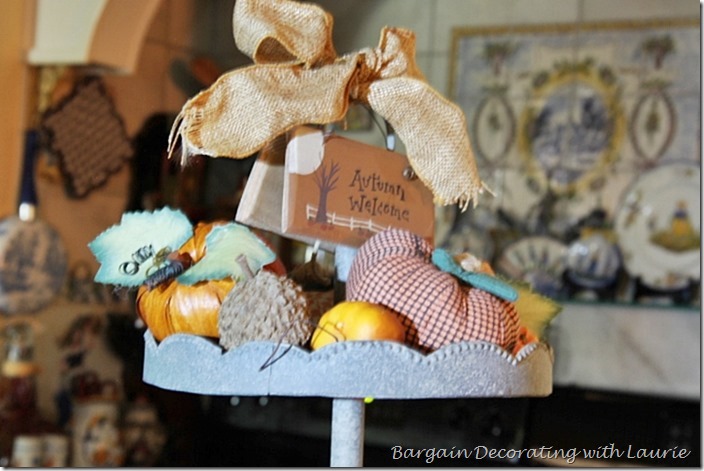 Tiered stand decorated for Fall