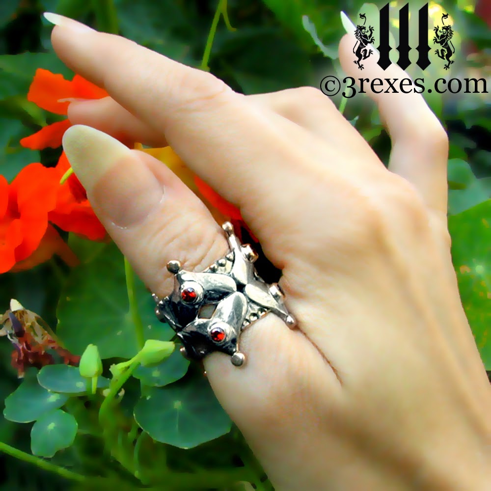 gothic crown wedding ring sterling silver with garnet stones