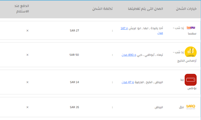 خيارات الشحن