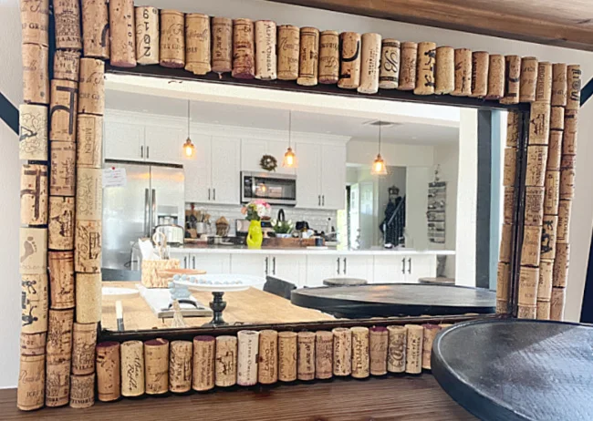 wine cork mirror on shelf