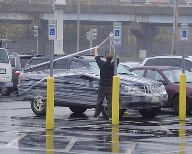 car wrapped in plastic wrap