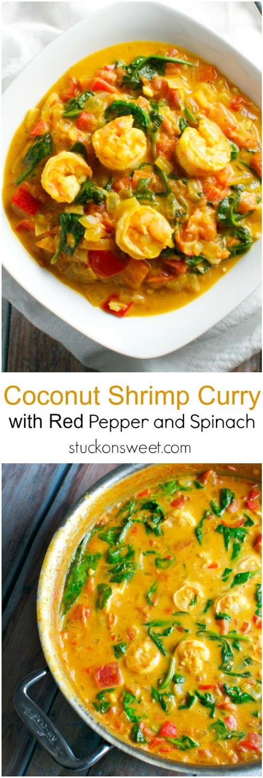 Coconut Shrimp Curry with Red Pepper and Spinach | stuckonsweet.com