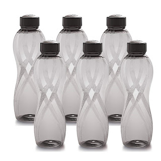  Cello Twisty PET Bottle Set, 1000ml, Set of 6, Black 