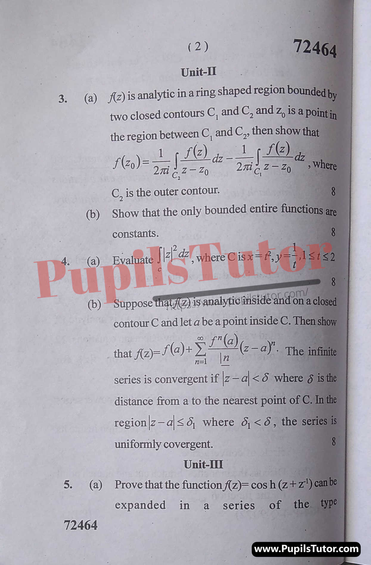 M.D. University M.Sc. [Mathematics] Complex Analysis First Semester Important Question Answer And Solution - www.pupilstutor.com (Paper Page Number 2)