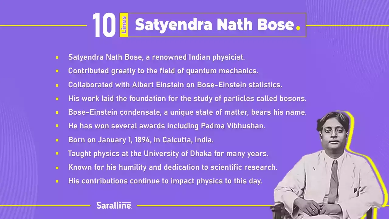 10 Lines on Satyendra Nath Bose in English [PDF]