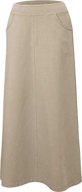 Khaki Stretch Cotton A-Line Maxi Skirt Size X-Large