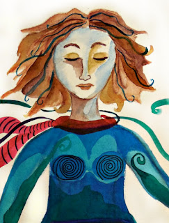 Spiritual Warrior Original Watercolor Painting Cropped View