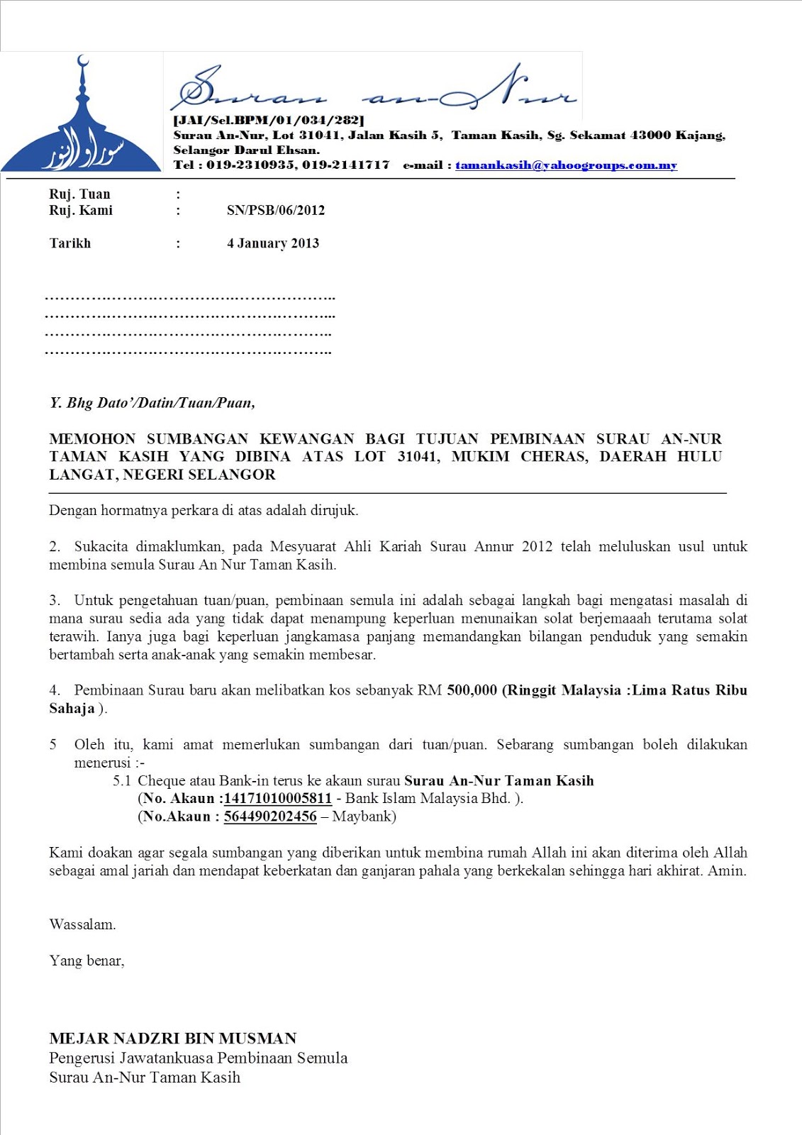 Contoh Surat Mohon Hapuskira Akaun Belum Bayar