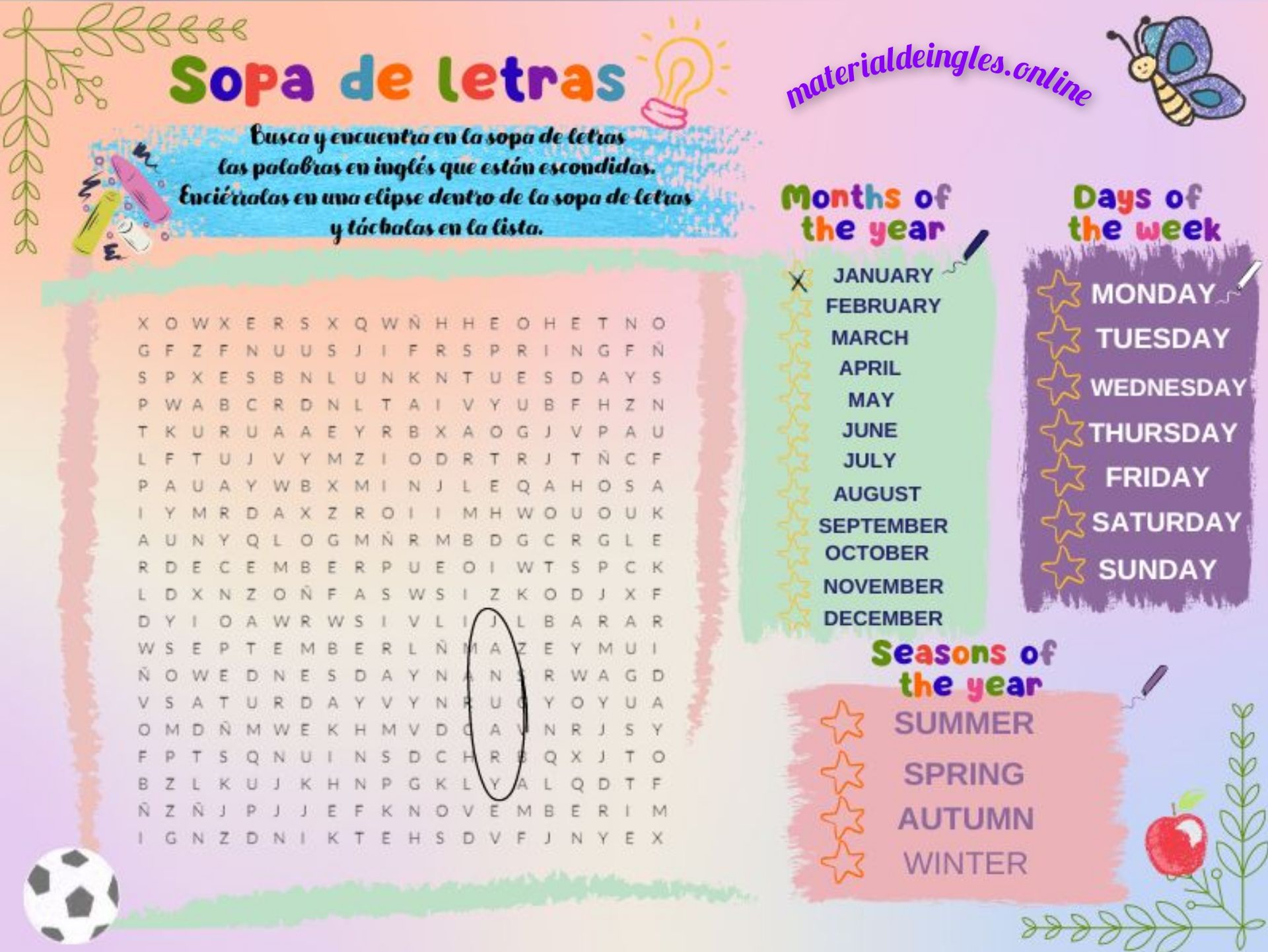 Sopa de letras en ingles