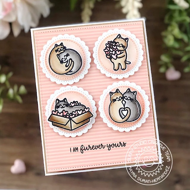 Sunny Studio Stamps: Meow & Furever Stitched Circle Dies Cat Themed Card by Mayra Duran-Hernandez