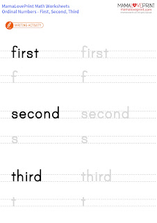 MamaLovePrint 數學工作紙 - 認識序數 (First, Second and Third) 幼稚園工作紙 Ordinal Numbers Exercises Activities Kindergarten Worksheet Free Download 3D Shapes for kids Sphere Cylinder Cone