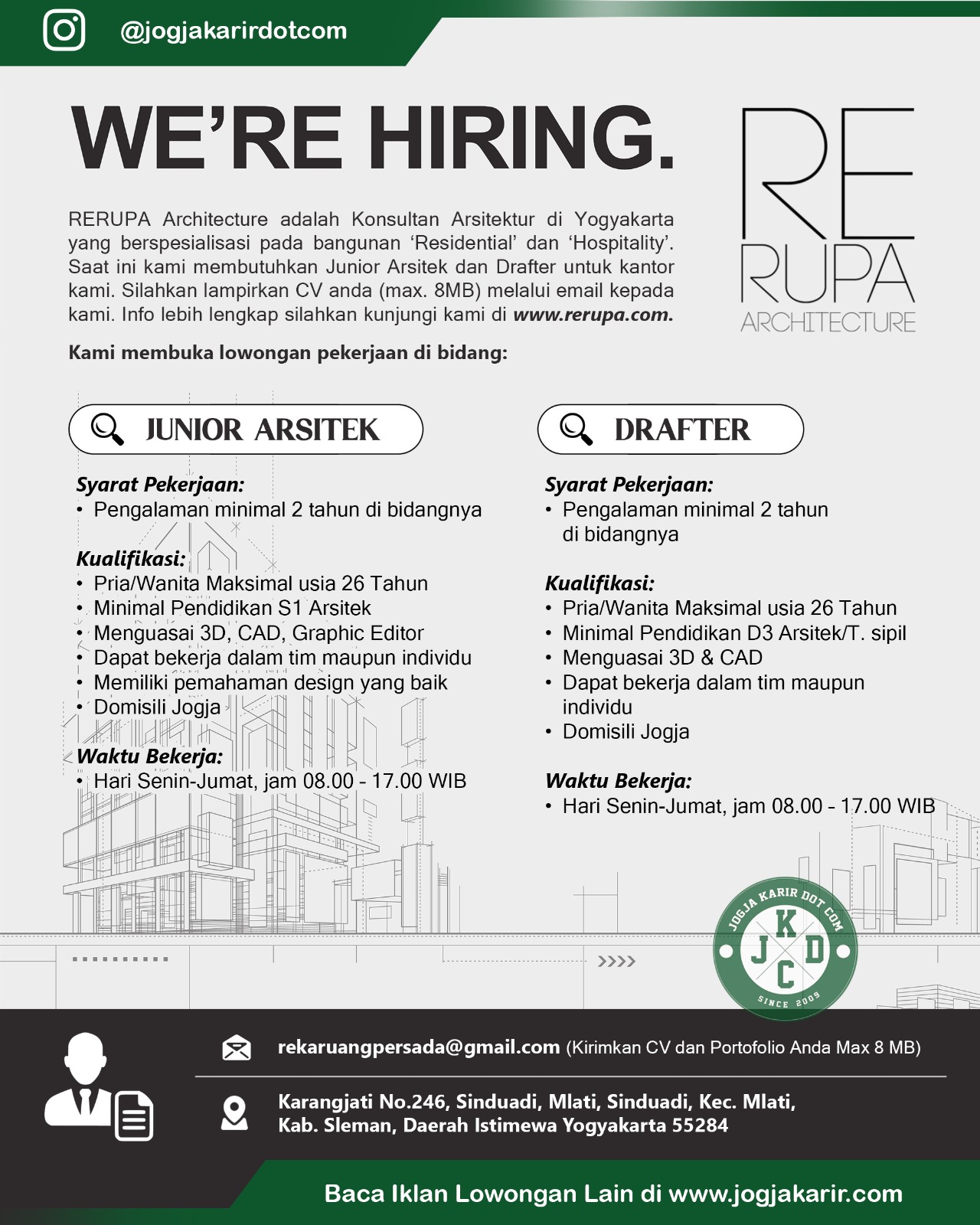Loker Sleman di RERUPA Architecture Bulan April 2024