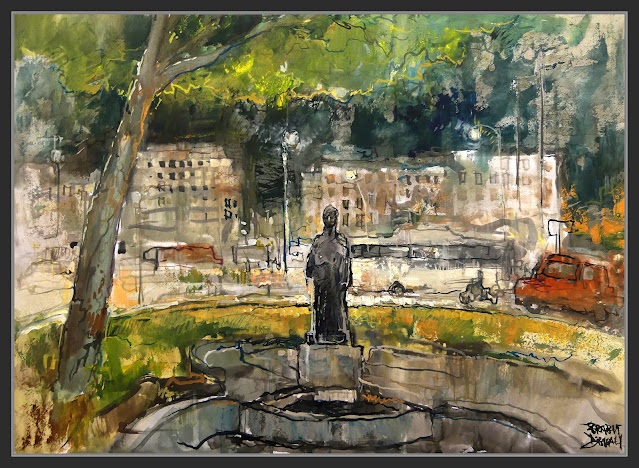 LA BEN PLANTADA-MANRESA-ART-PINTURA-PASSEIG PERE III-MONUMENTS-PLAÇA BONAVISTA-PAISATGE-NOCTURN-PINTOR-ERNEST DESCALS