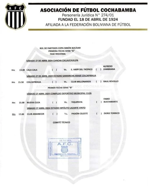 Fecha 1 Copa Simon Bolivar 2024 Regional Cochabamba