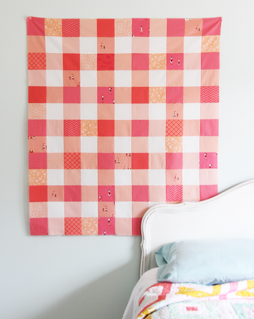 Coral Gingham Quilt Top