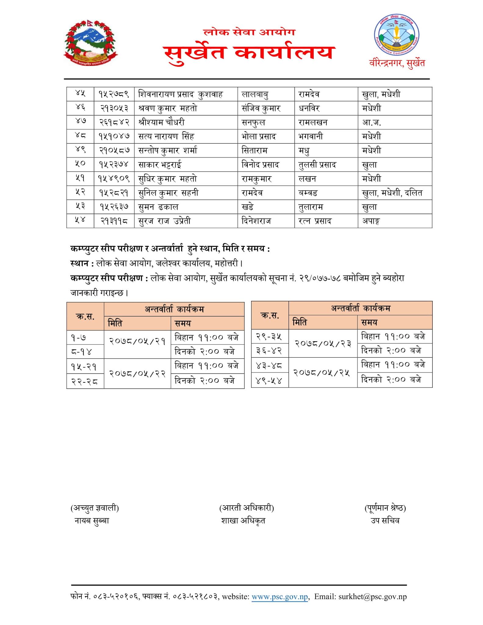 NASU Admin - Jaleshwor Lok Sewa Aayog Written Exam Result & Exam Schedule