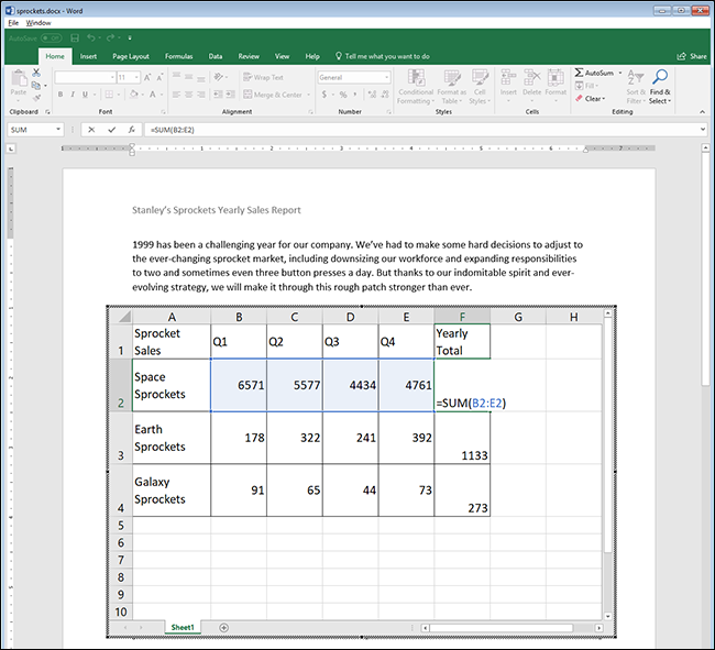 utilizzare qualsiasi formula di Excel in Word