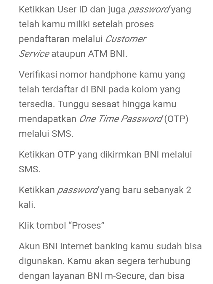 Cara Daftar & Aktivasi internet banking bni Terbaru