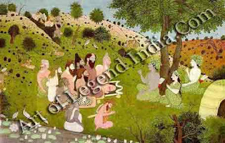 Rama, Seeta and Lakshmana in the hermitage of holy men 14 Kangra miniature, Himachal Pradesh 