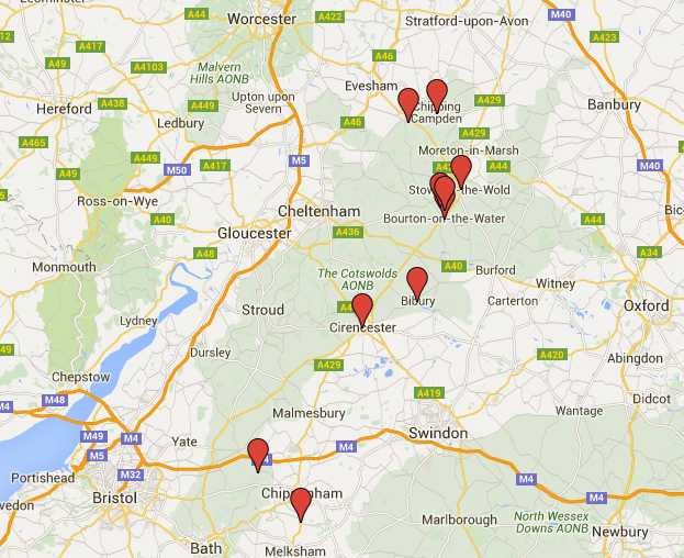 qué ver en Cotswolds en coche, mapa