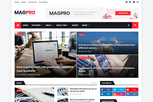MagPro - modelo de blogger de notícias e revistas responsivas